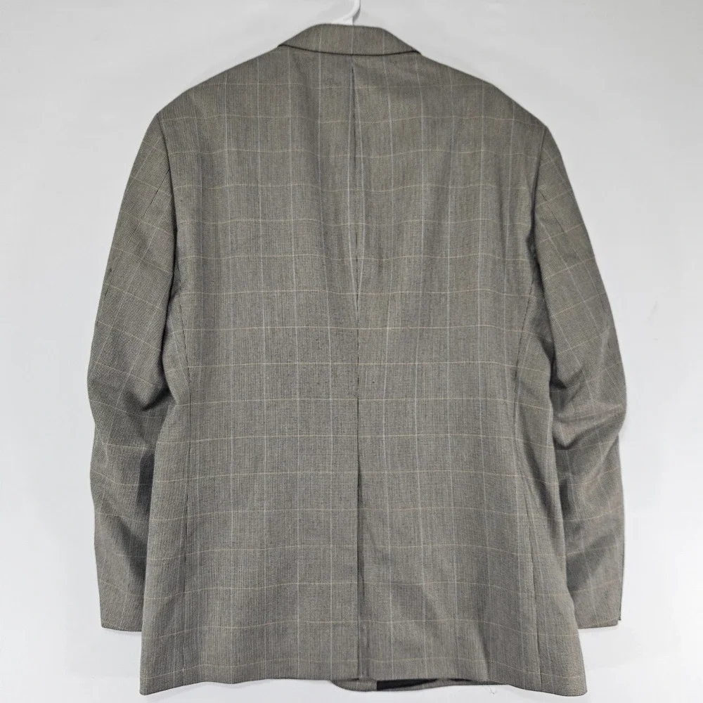 Stafford Essentials Mens Sport Coat Blazer Two Button Brown Plaid Poly Blend 44R